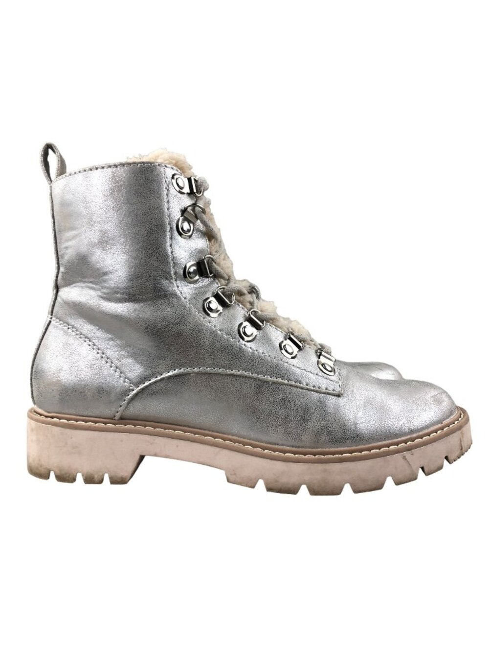 Dolce Vita Women's Size 8.5 Puck Metallic Silver Faux Shearling Combat Boots